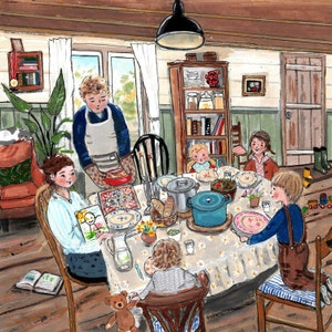 Family table - square folded greeting card / postcard NEW