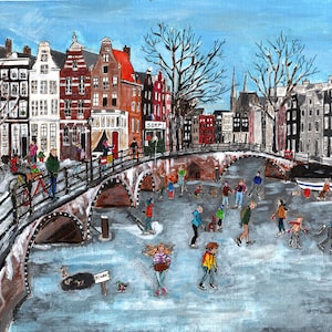 Schaatsen op de gracht - keuze uit gevouwen kaart / ansichtkaart