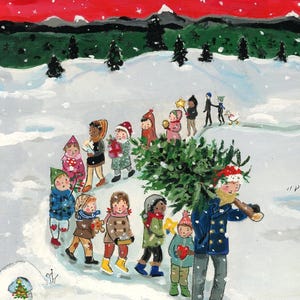De Kerstboom Parade - Ansichtkaart / kleine gevouwen kaart (A6) / grote gevouwen kaart - Kerstkaart