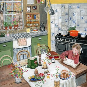 Les devoirs à la table de la cuisine - Carte postale
