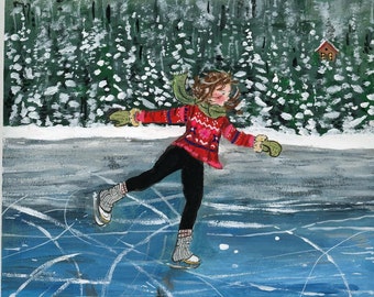 Meisje op Schaatsen - ansichtkaart