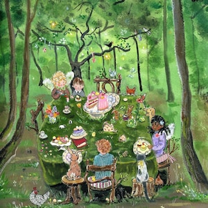 Tea Party nella foresta - Poster artistico (A4) - cartolina - cameretta dei bambini - festa - Pasqua
