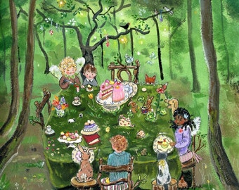 Fête en forêt - Poster d'art (A4) - Carte postale - Chambre d'enfant - Fête - Pâques