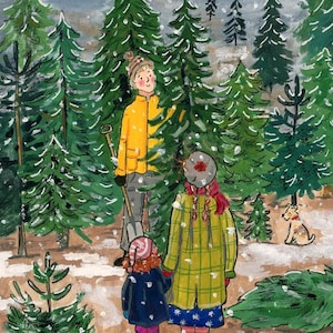 Kerstboom kiezen - kerstkaart - ansichtkaart -  illustration art