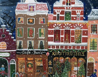 Casas de Invierno - postal o tarjeta doblada cuadrada - Tarjeta de Navidad
