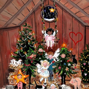 Kerststalletje - kerstkaart - ansichtkaart / kleine gevouwen wenskaart (A6) / grote gevouwen wenskaart