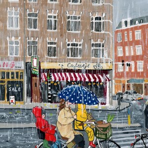 Op de fiets in Amsterdam - Ansichtkaart  / vierkante gevouwen wenskaart