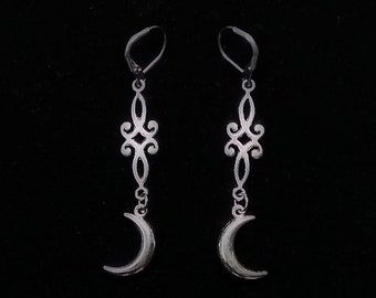 Forest Witch Drop Antique Silver Lace Nature Half Moon Gothic Earrings Nevermore Pagan Dark Romantic Boho Crescent Moon