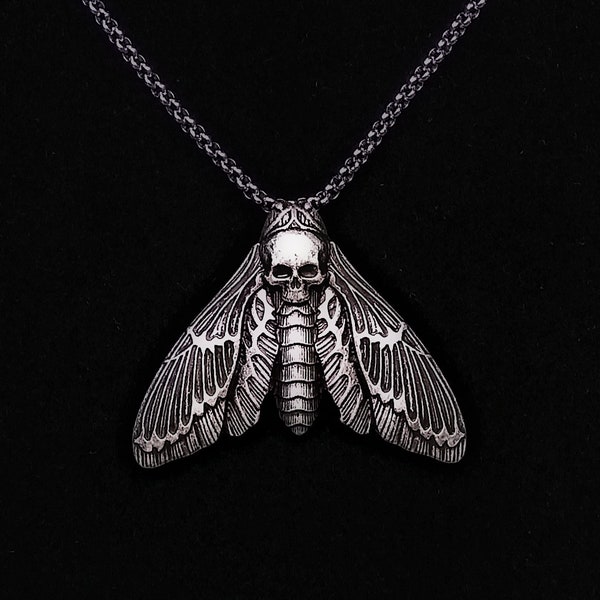 Chunky Death Head Hawk Moth Moon Gothic Pendant Necklace Renaissance Victorian Pagan Wicca Alternative Occult Witch Macabre Night Butterfly