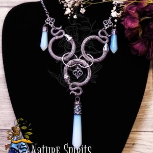 Auryn Ouroboros Symbol Never Ending Story Big Snake Necklace Opalite Crystal Serpent Reptile Pendant Choker Gothic Occult  Witch