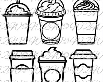 Assorted Coffee Cup Designs Instant Download Digital Svg Png Jpg Design Cricut Hot Coffee Cold Coffee Iced Coffee Frappuccino Cappuccino Tea