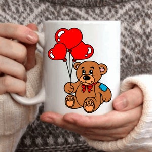 Teddy Bear Holding Heart Balloons Floating Digital Svg Png Jpg Cricut Valentine Red Bow