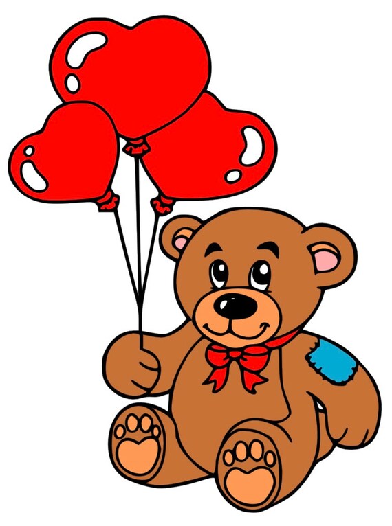 Teddy Bear Holding Heart Balloons Floating Digital Svg Png Jpg | Etsy