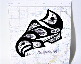 Kwakiutl First Nation /'Robin/' Map Painting West Coast Native Indigenous Art