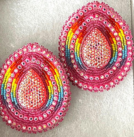 Beaded Multicolor Teardrop Tassel Earrings - Pink New Boho Vintage Teardrop Dangle Long Beaded Tassel Earrings  main image 3