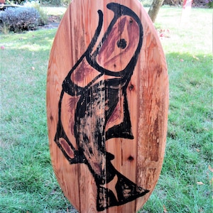 Paipo Board &#39;&#39;Salmon&#39;&#39; Cedar BellyBoard Planche de surf West Coast Art autochtone