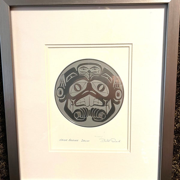 Haida First Nation 'Beaver Drum'  Contemporary Pacific North West Coast Native Indigenous Art Framed Picture Print