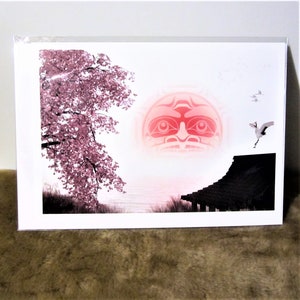 K’omoks First Nation ''Sunrise'' Pacific North West Coast Native Indigenous Art Post Card 6 x 9 pouces