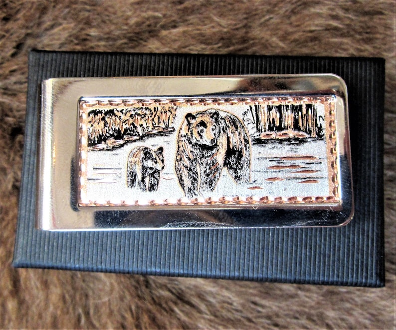 Copper Bears Silver Plate Money Clip First Nation Native Indian Art Jewelry