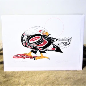 Northern Tuchone Yukon First Nations &#39;&#39;Eagle and Salmon&#39;&#39; Native Indigenous Art Post Card & Envelope 6&#39;&#39;x9&#39;&#39;