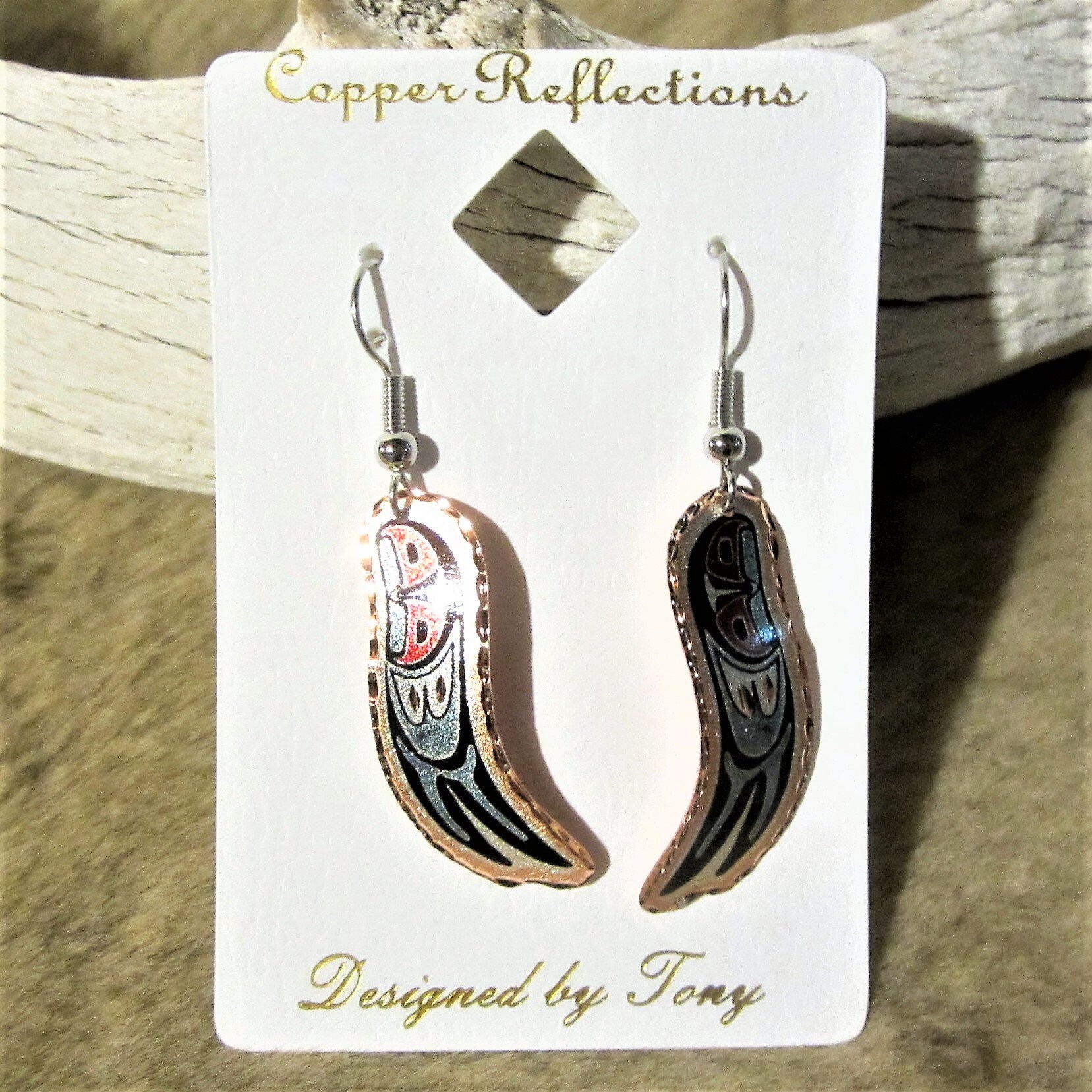 Copper Silver Plate First Nations 'Sea Hawk' Earrings Pacific North West Coast Native Indigenous Art Jewelry
