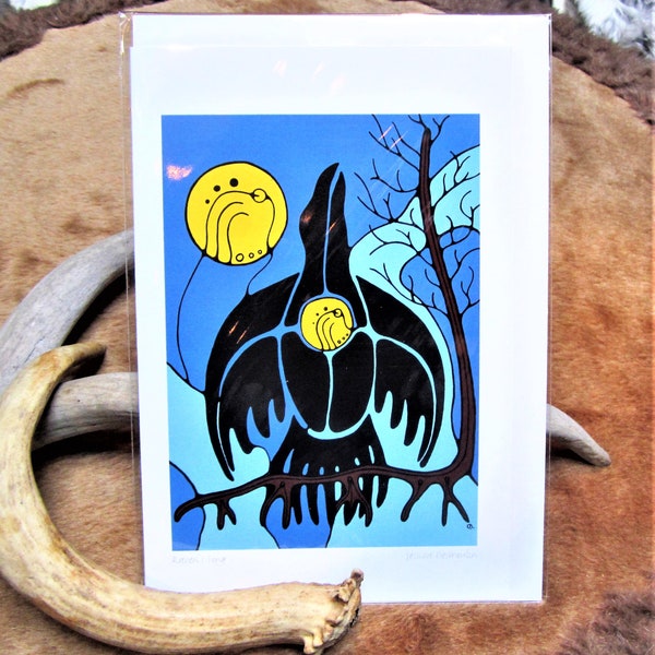 Ojibway First Nations ''Ravens Song'' Native Indigenous Art Post Card & Envelope