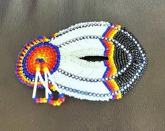 Cree First Nations Hand Beaded Double Feather 'Rainbow' Hair Barrette Eastern Woodlands Native Indigenous Art