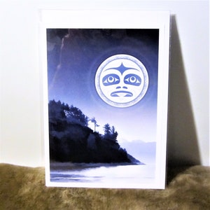 K’omoks First Nation ''Under A Salish Moon'' Pacific North West Native Indigenous Art Post Card 6 x 9 pouces