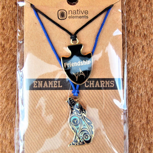 Coast Salish First Nation 'Wolf' Enamel Charm Necklace Pacific North West Native Indigenous Art