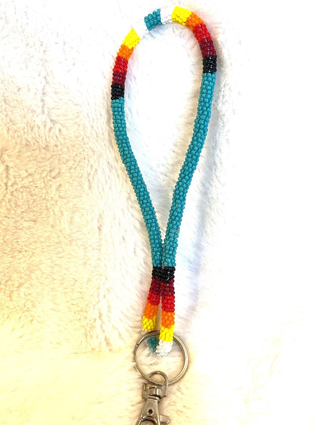 Ojibway First Nations Turquoise Hand Beaded Lanyard Key Chain Sub