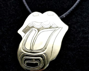 Kwakiutl Namgis First Nation Custom Sterling Silver 'Tongue and Lips' Pendant Pacific North West Coast Native Indigenous Art Jewelry