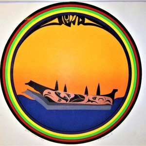 Nuu Chah Nulth First Nation 'Spirit Canoe & Moon' Original Unframed Painting West Coast Native Indigenous Art