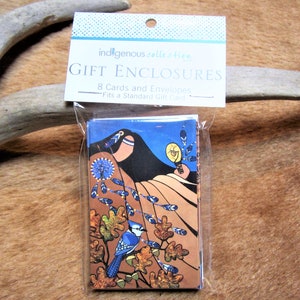 Ensemble de 8 petits coffrets cadeaux « Préparation pour l'hiver » de la Première nation huronne algonquine, ensemble de 8 cartes et enveloppes Art autochtone amérindien des forêts de l'Est