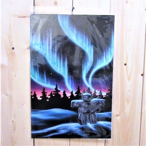 Métis Tyendinaga Mohawk First Nation 'Inukshuk' hedendaagse oostelijke bossen Subarctische inheemse inheemse kunstposter