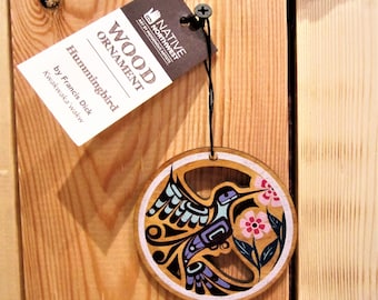 Décoration en bois « Colibri » de la Première Nation Kwakiutl Art autochtone autochtone de la côte nord-ouest du Pacifique