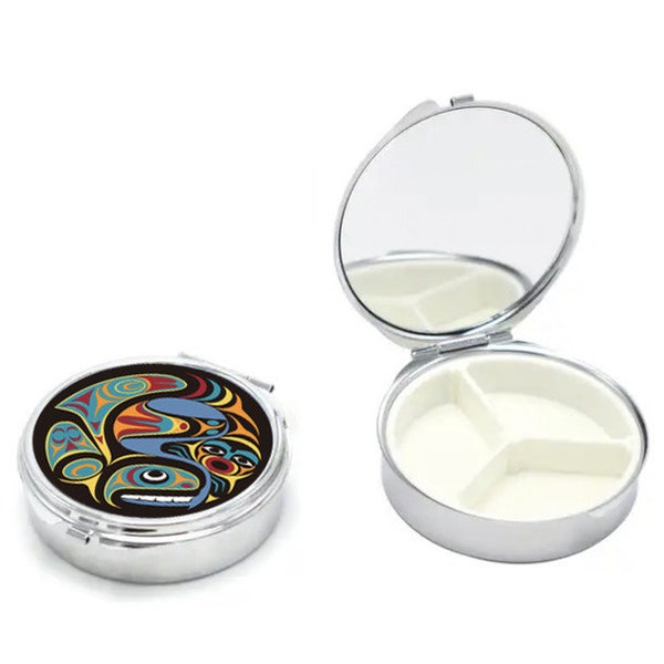 Coast Salish Kwakiutl First Nation 'Whale' Pill Case With Mirror Pacific North West Native Indigenous Art
