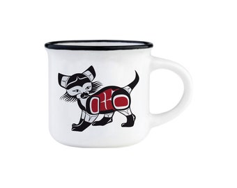 Bella Bella First Nation ''Cat'' Ceramic Espresso / Whiskey Mug 3 oz Native Indigenous Art