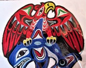 Large Coast Salish First Nation 39 Thunderbird Killer Whale 39 Embroidered Patch Pacific North West Native Westcoast