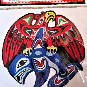 Coast Salish First Nation 'Thunderbird & Killer Whale' Large Embroidered Patch Pacific North West Native Indigenous Art