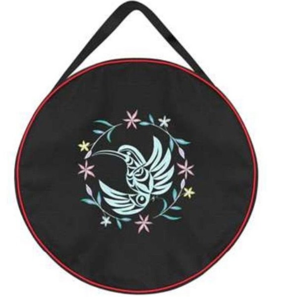 Coast Salish First Nation 'Hummingbird' Embroidered Potlatch Powwow Drum Bag 15'' Pacific North West Indigenous Native Art