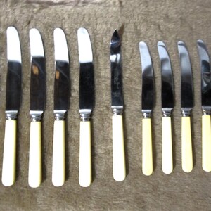 May include: A set of 15 silver butter knives with ivory-colored handles.