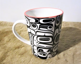Nuxalk Nuu Chah Nulth First Nation ''Raven Transforming'' Porcelain Mug Pacific North West Coast Native Indigenous Art 14oz