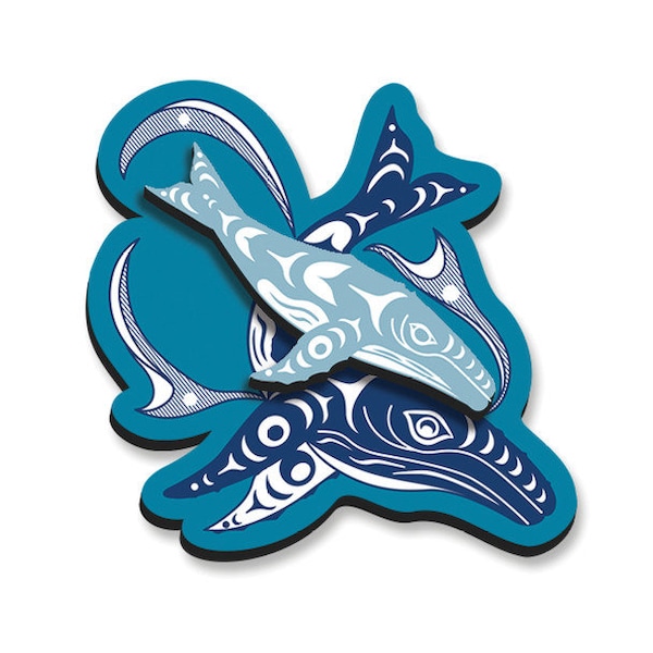Coast Salish First Nations 'Humpback Whales' 3D Stick On Fridge Magnet Pacific North West Native Indigenous Art