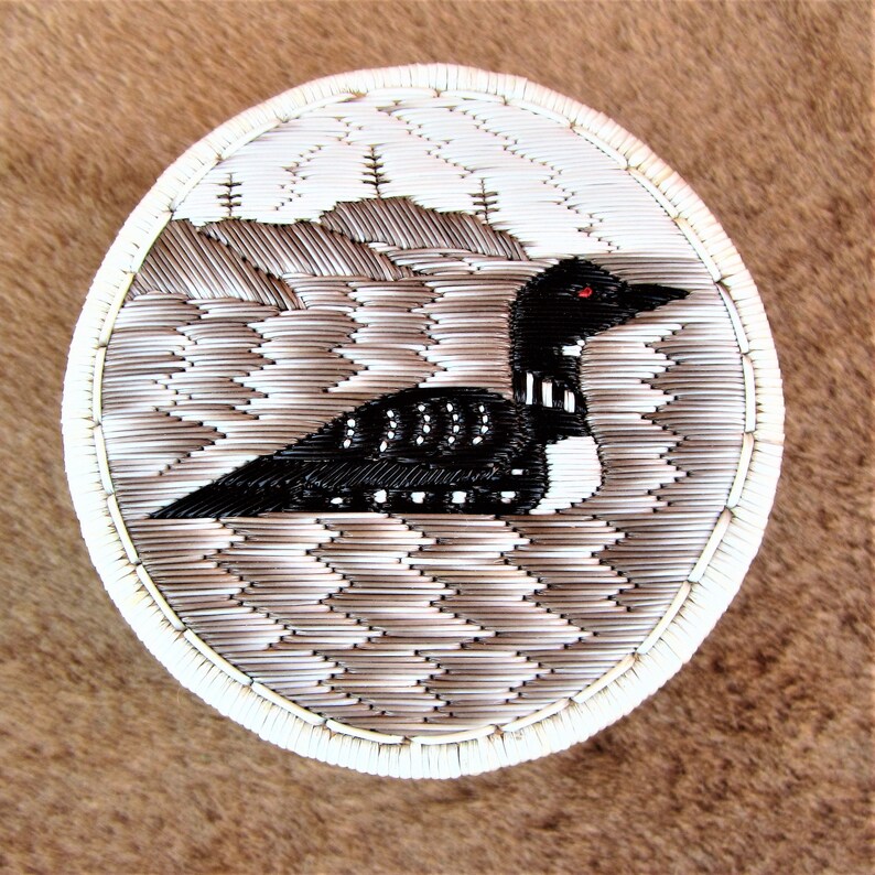 Jeanine Aguonie Loon Porcupine Quillwork Tufted Woven Basket Etsy