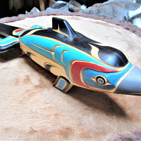 Kwakiutl First Nation 'Dolphin' Yellow Cedar Rattle Carving Pacific North West Coast Native Indigenous Art