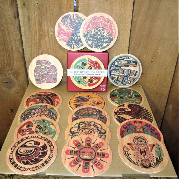 Pacific North West Coast First Nations Coaster Set of 16 Indigenous Native Art 32 designs