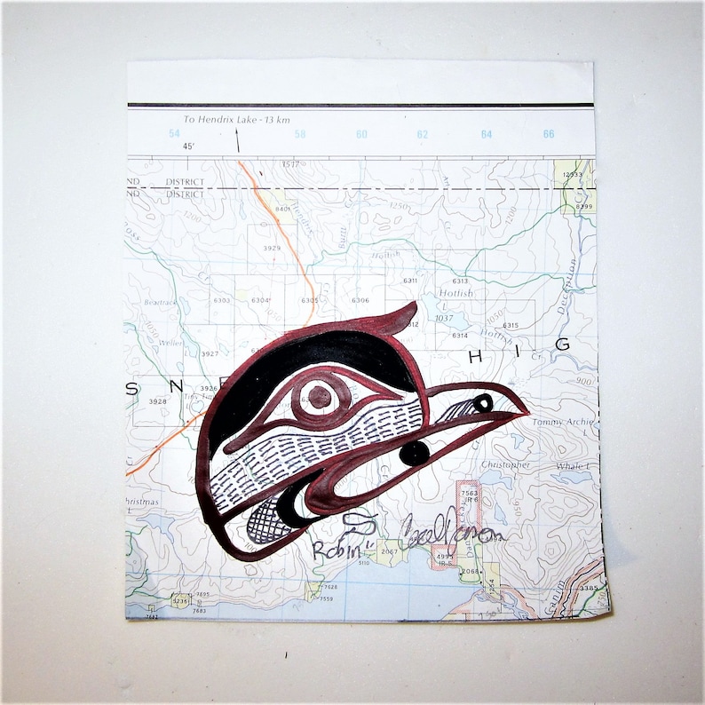 Kwakiutl First Nation /'Robin/' Map Painting West Coast Native Indigenous Art