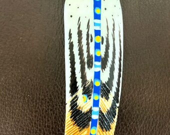 Cree First Nations Hand Carved Painted Feather 'Royal Blue' Hair Barrette Eastern Woodlands Native Indigenous Art