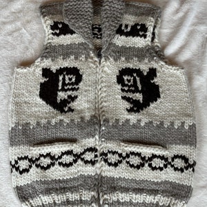 Coast Salish Cowichan First Nation 'Whale' Knit Adult Winter Sweater Vest With Zipper Size 46 Pacific North West Coast Native Indigenous Art