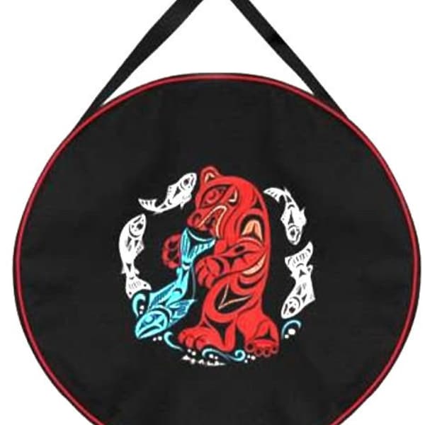 Coast Salish First Nation 'Harvest Bear' Embroidered Potlatch Powwow Drum Bag 21'' Pacific North West Indigenous Native Art